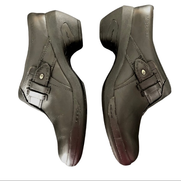 MERRELL Luxe Plunge Slip On Leather Clogs Black size 8.5 small heel - Picture 4 of 7